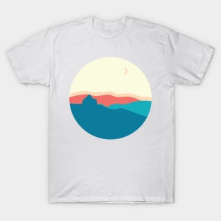 Cute Mountain view illustration with moon T-Shirt